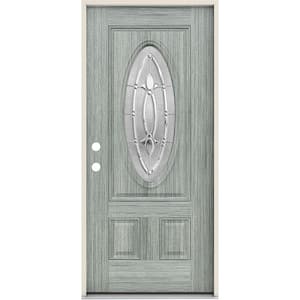 36 in. x 80 in. Right-Hand 3/4 Oval Blakely Glass Stone Stain Fiberglass Prehung Front Door w/Rot Resistant Frame