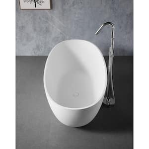 Moray 65 in. x 30 in. Solid Surface Stone Resin Flatbottom Freestanding Double Slipper Soaking Bathtub in Matte White