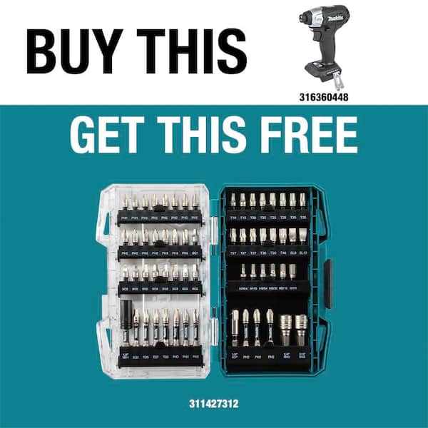 18V LXT Sub-Compact Brushless Impact Driver with IMPACT XPS Alloy Steel Impact Rated Screwdriver Drill Bit Set(60-Piece)