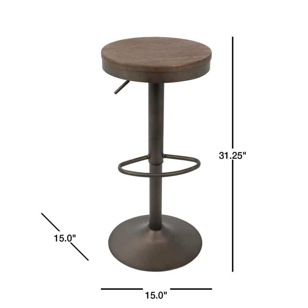Antique Brown Adjustable Swivel Barstools with Wood Seats, Set of 2