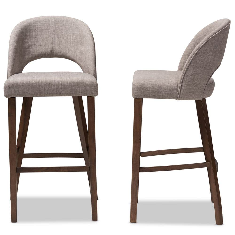Melrose Light Grey Fabric Walnut Wood Bar Stools, Set of 2