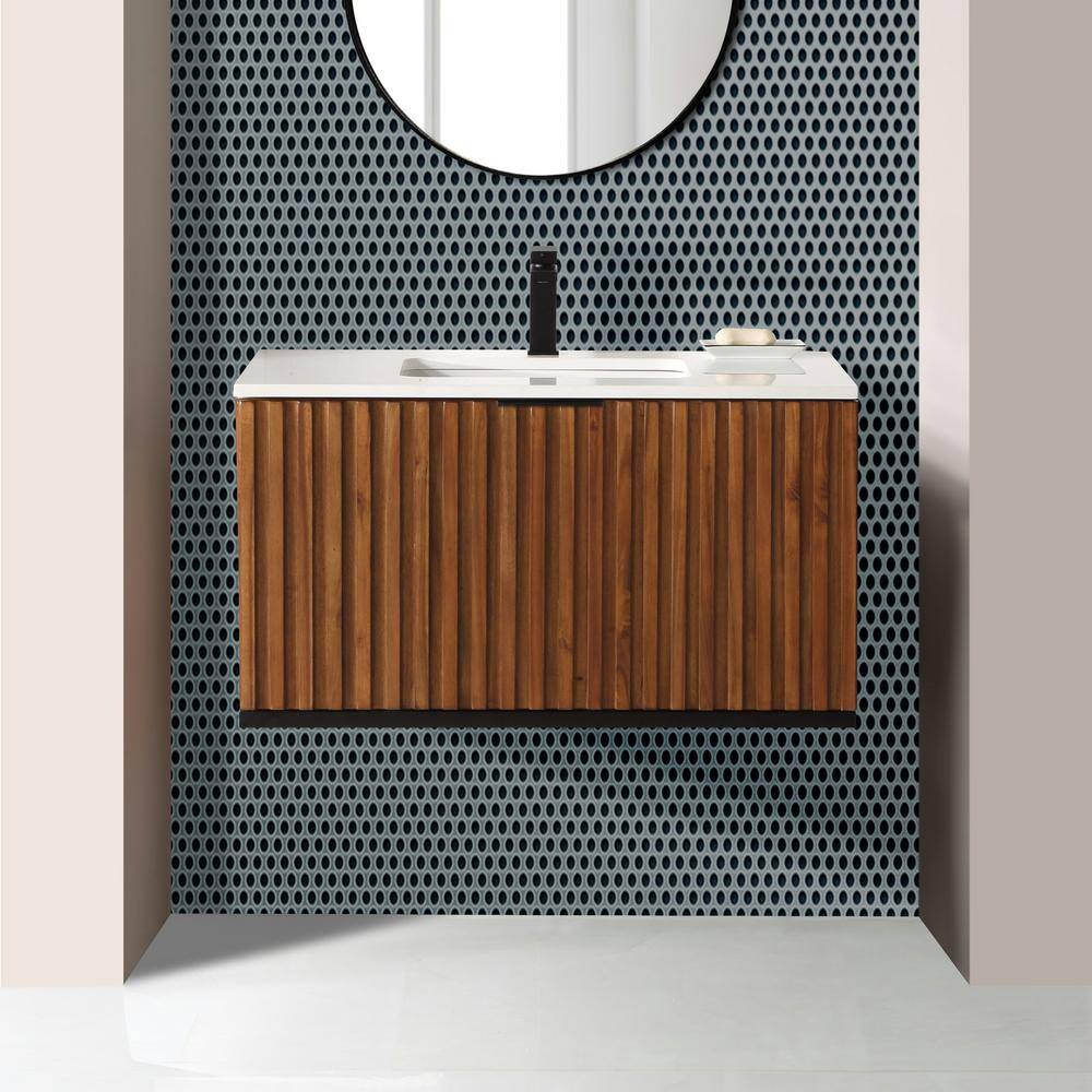 Terra 36'' Walnut and White Granite Single Bathroom Vanity