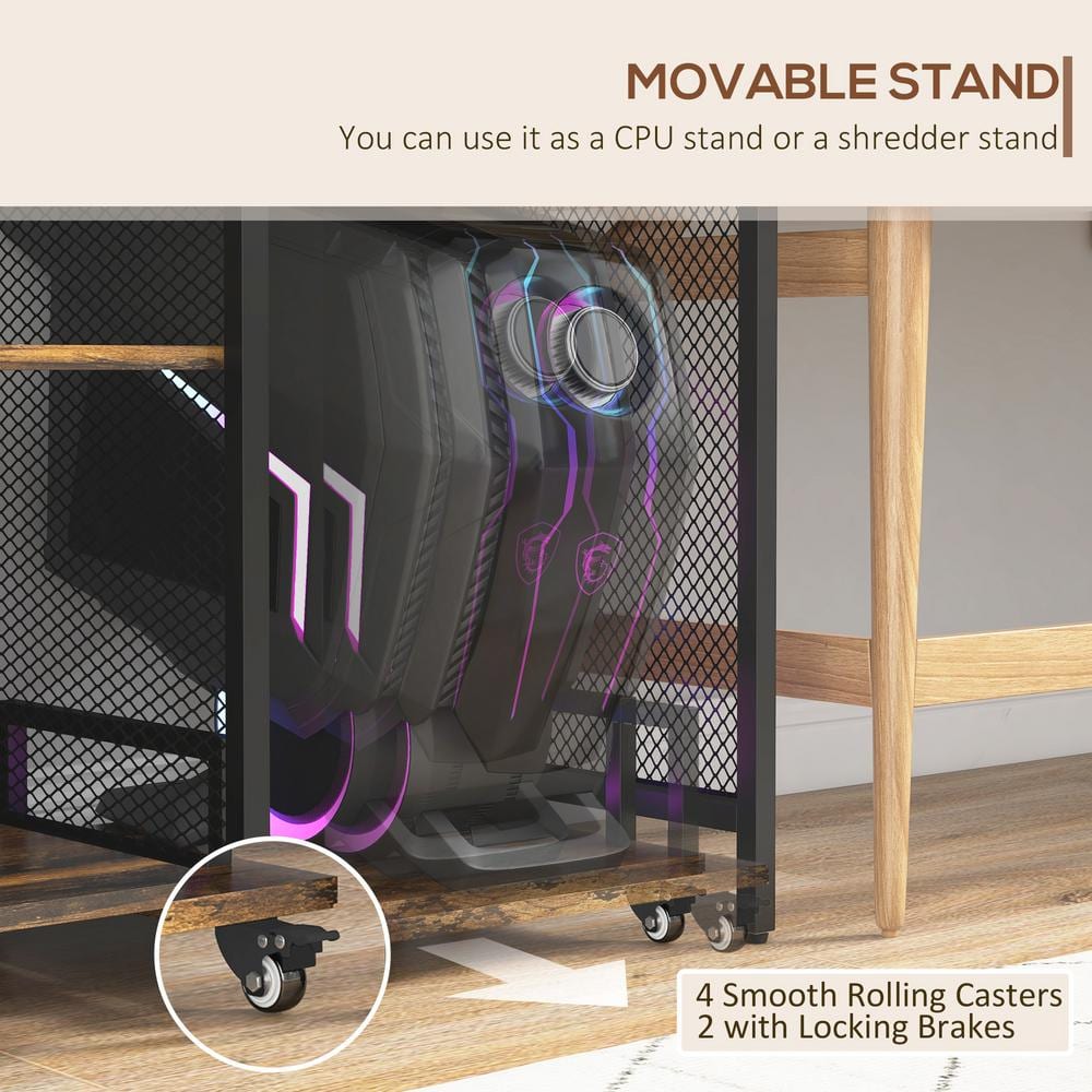 Rustic Brown Industrial Printer Stand with USB Ports and Adjustable Shelf