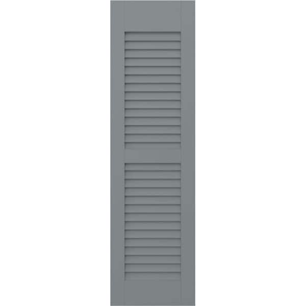 Ekena Millwork 18 in. W x 35 in. H Americraft 2 Equal Louver Exterior Real Wood Shutters Per Pair in Ocean Swell