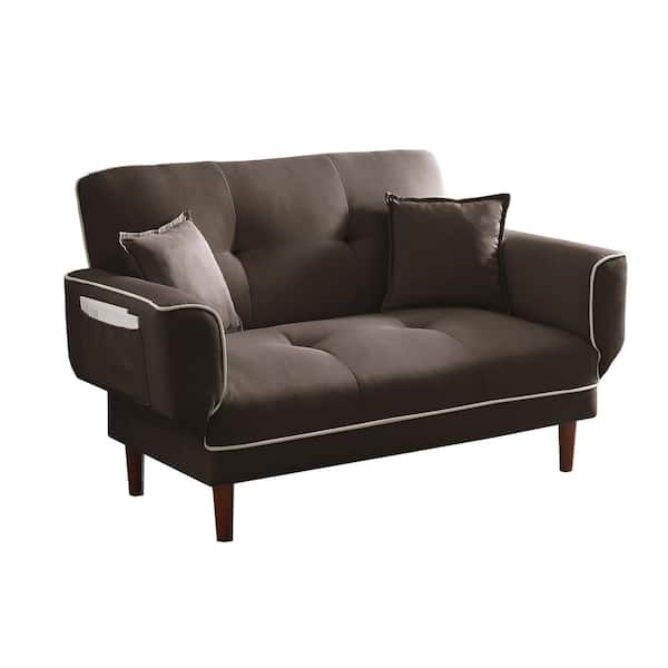 aisword 56.5 in. Brown Relax Lounge 2-Seat Loveseat Sofa Bed Sleeper with 2-Pillows