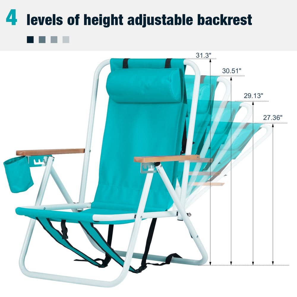 Mint Green Steel Folding Beach Armchair Set with Adjustable Backrest