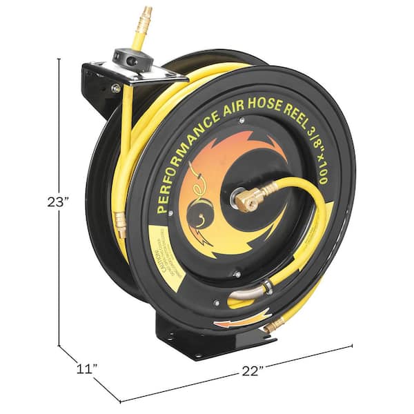 3/8″ x 65′ Compact Retractable Air Hose Reel with Fittings