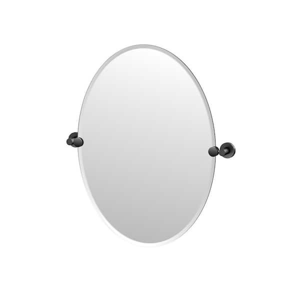 Gatco Glam 27 in. W x 20 in. H Frameless Oval Beveled Edge Bathroom Vanity Mirror in Matte Black