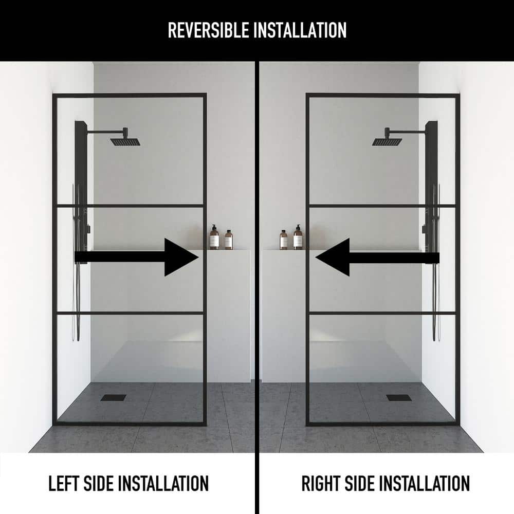 Matte Black 34" x 74" Framed Shower Screen with Fluted Glass