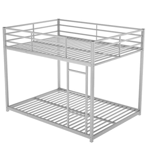 ANBAZAR Silver Full Over Full Metal Bunk Bed Low Floor Bunk Bed with Ladder for Kids Bunk Bed with Steel Frame