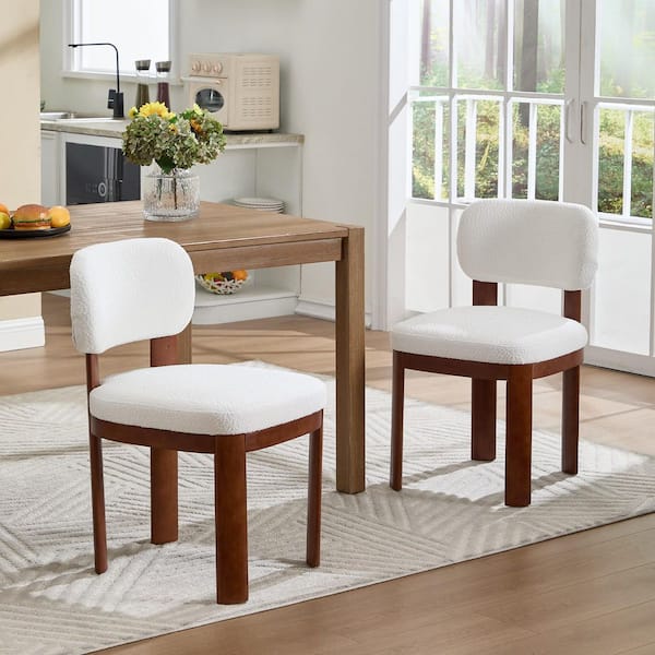 Beige Fabric Farmhouse Wooden Dining Chairs Set of 2