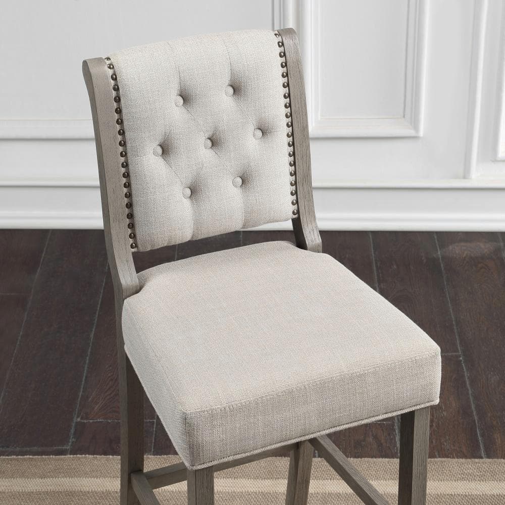 Gray Tufted Back Solid Wood 30-inch Bar Stool
