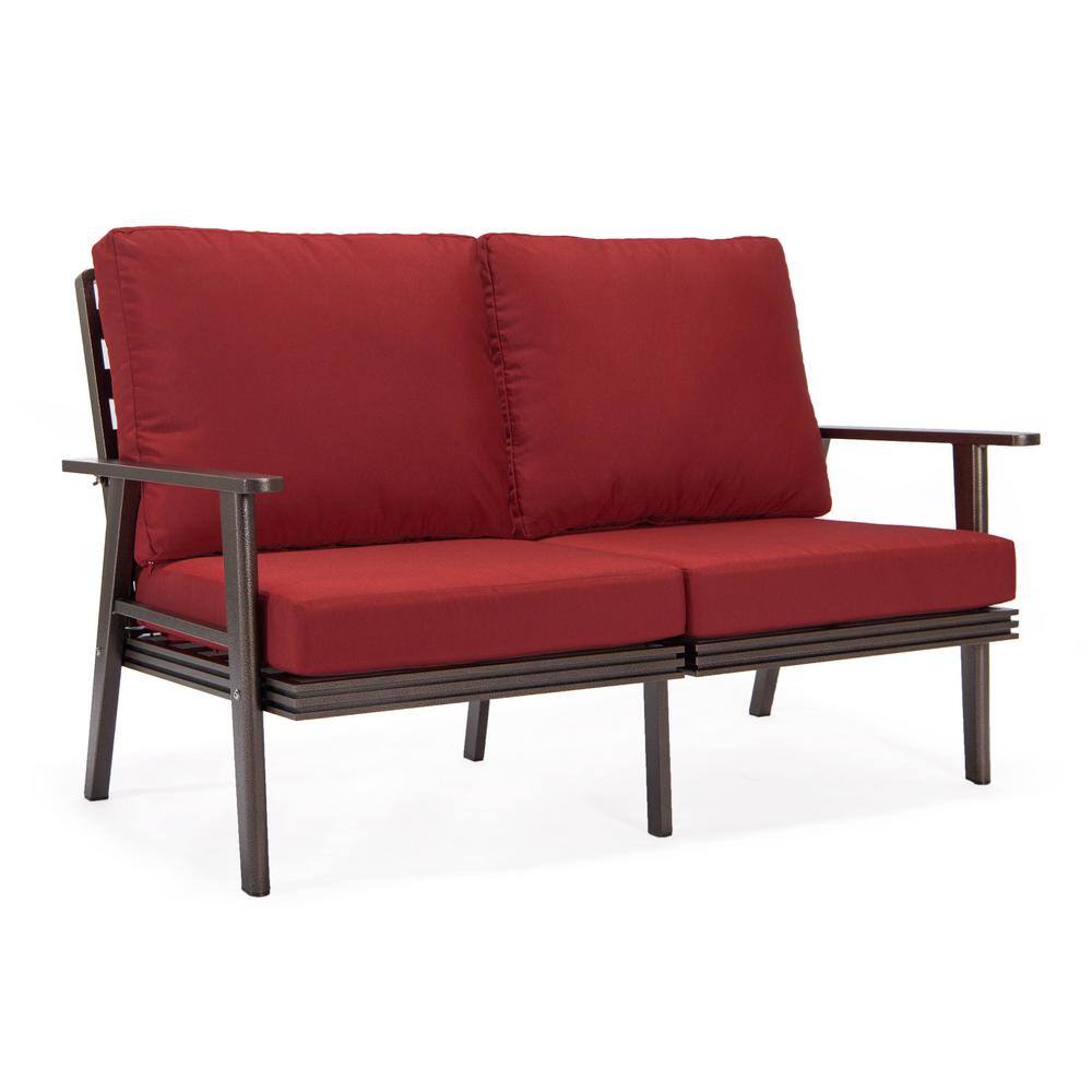 Leisuremod Walbrooke Brown 1Piece Metal Outdoor Loveseat with Red