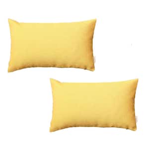 Boho-Chic Handcrafted Jacquard Yellow 12 in. x 20 in. Lumbar Solid Throw Pillow Cover Set of 2