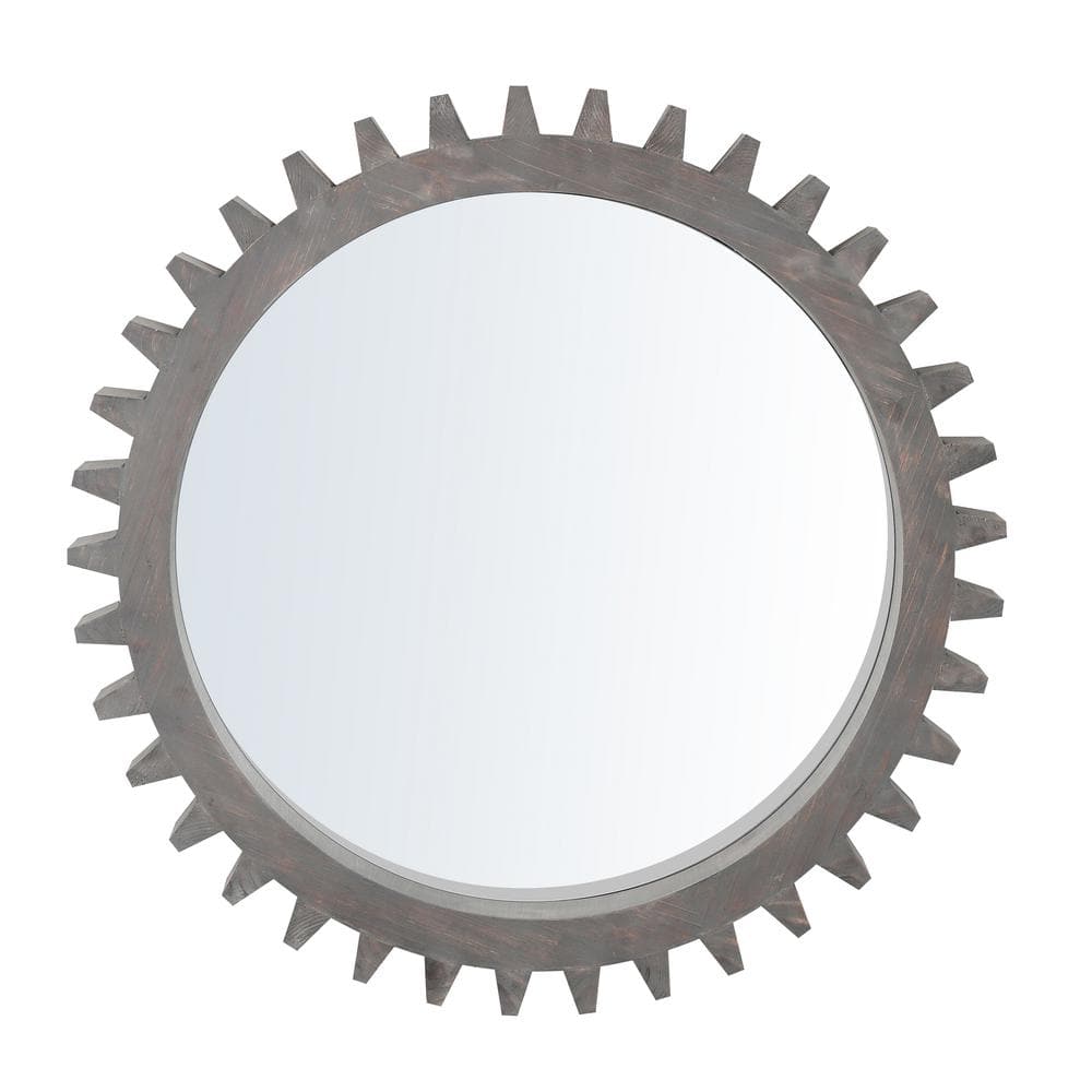 Vintage Dark Brown Washed 17 in. W x 17 in. Wood Round Gear Shape