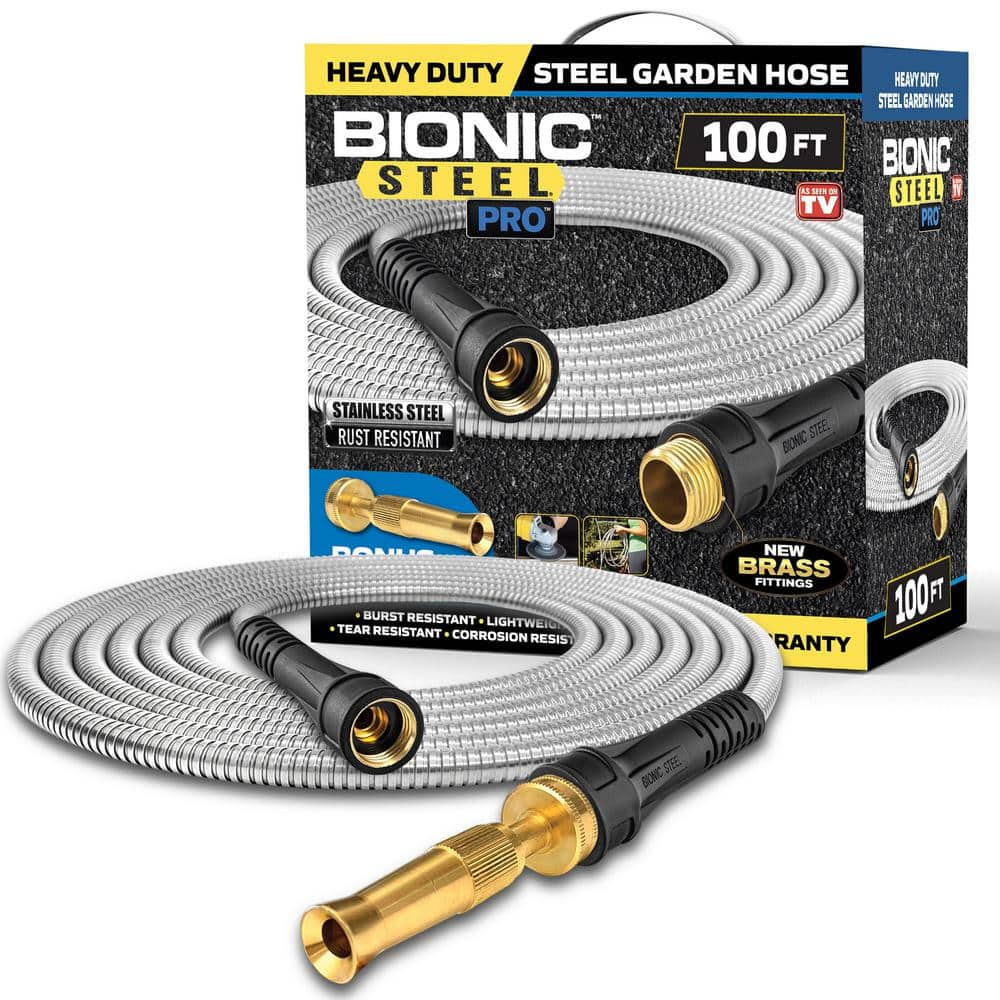 Bionic Steel Pro 5/8 in. x 100 ft. Heavy-Duty Stainless Steel Garden Hose with Brass Fitting