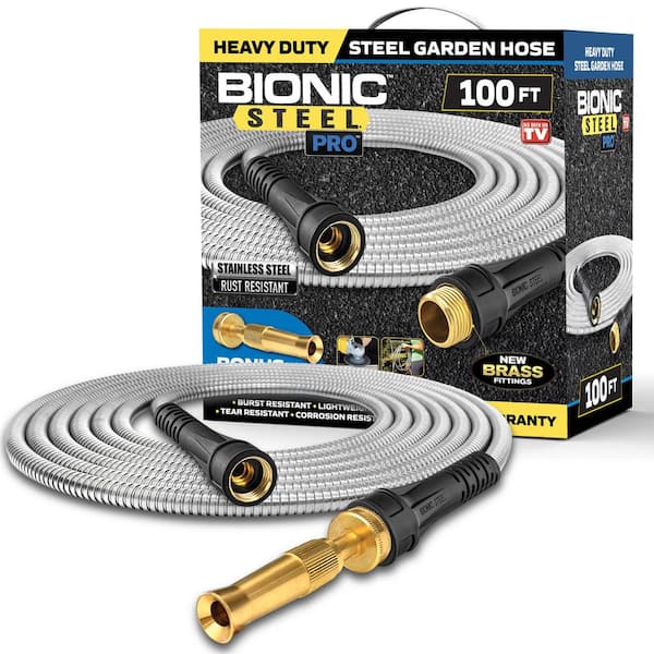 Bionic Steel Pro 5/8 in. x 100 ft. Heavy-Duty Stainless Steel Garden Hose with Brass Fitting