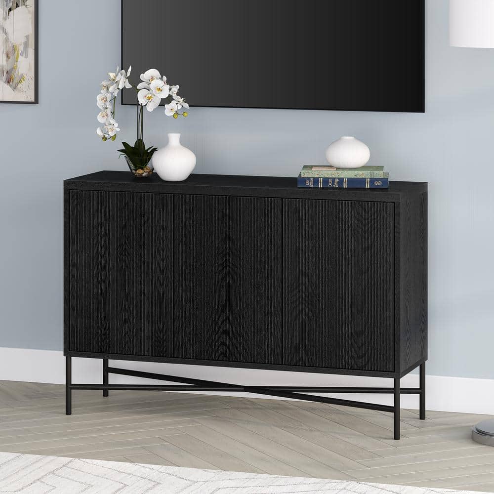 Black Grain Modern 48" Wide Buffet Table with Adjustable Shelves