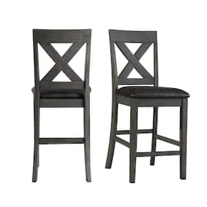 Alexa 24 in. High Back Wood Counter Height Side Chair Set in Gray (Set of 2)