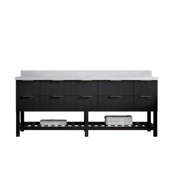 Willow Collections Catalina 84 in. W x 22 in. D x 36 in. H Double Sink Bath Vanity in Black with 2 in. Calacatta Nuvo Top