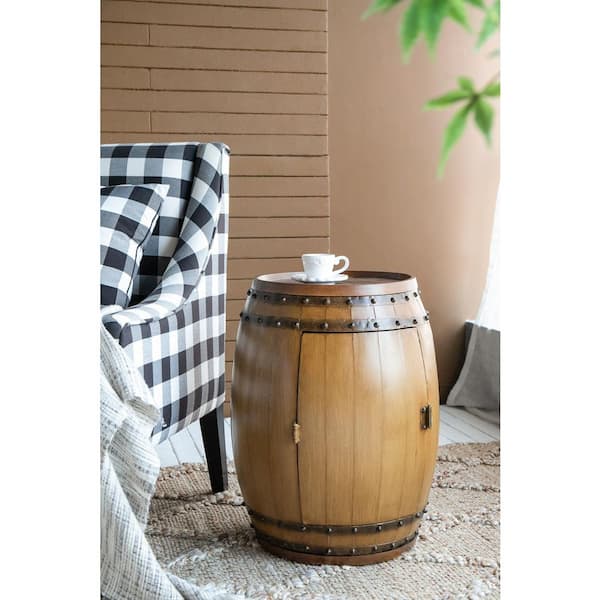 Unbranded 20.5 x 20.5 x 24 in. Rustic Brown Iron Drum Outdoor Side Table