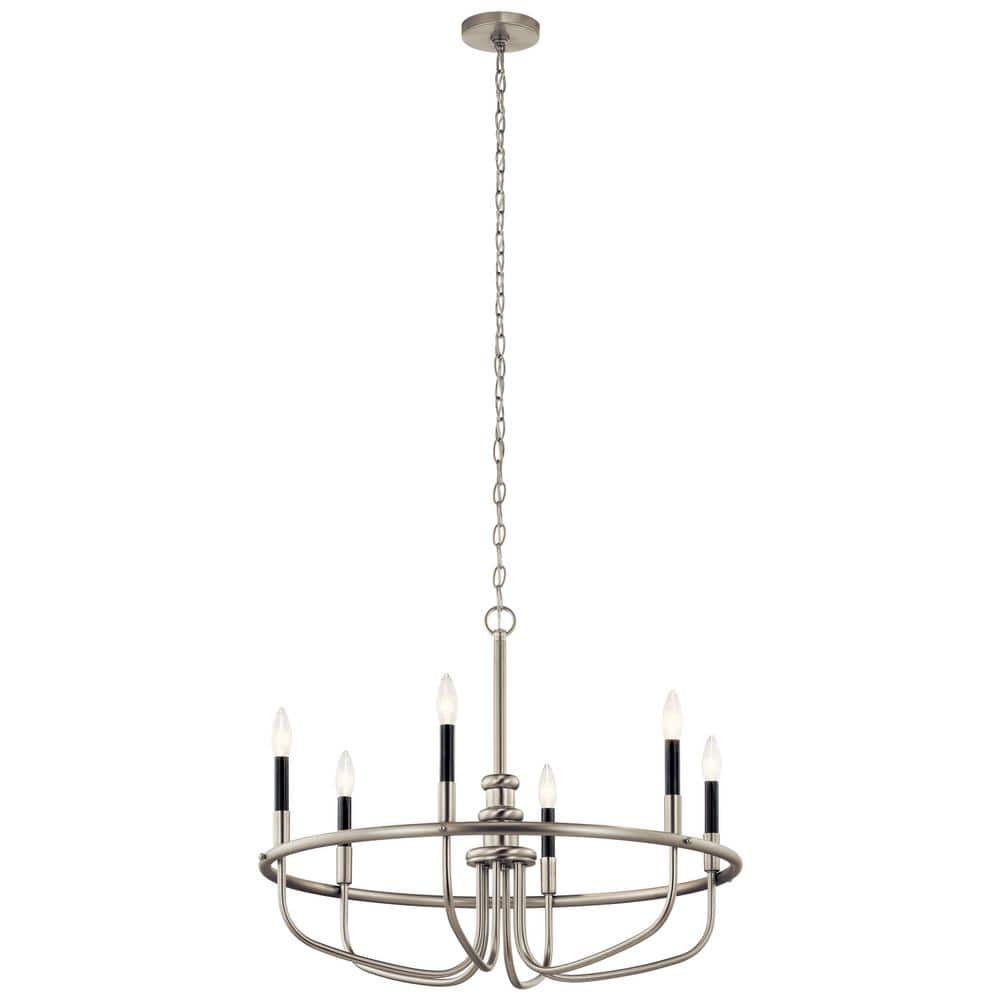 Brushed Nickel 6-Light Modern Candle Chandelier