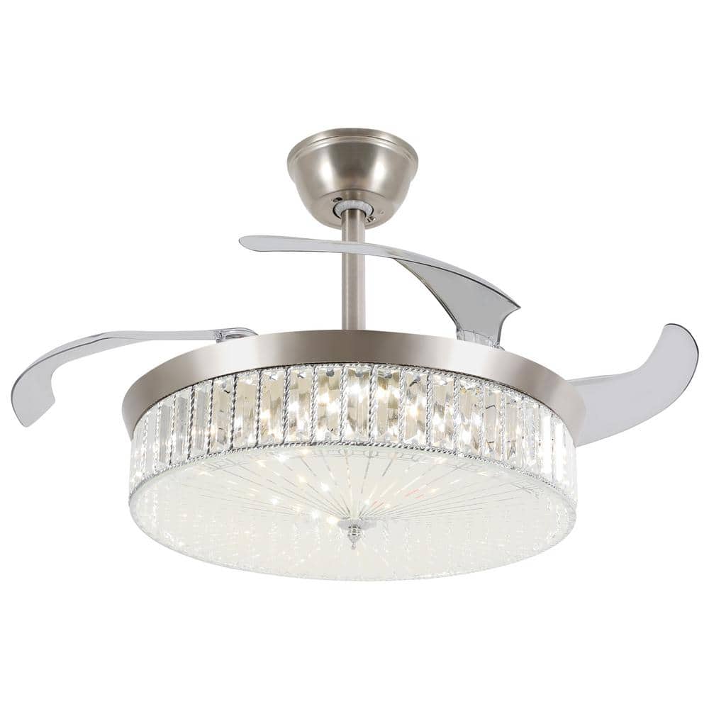 OUKANING 42 in. Silver Indoor Crystal Decor Integrated LED