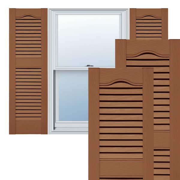 TailorMade 14.5 in. W x 78 in. H Louvered Vinyl Shutters Pair in Treated Cedar