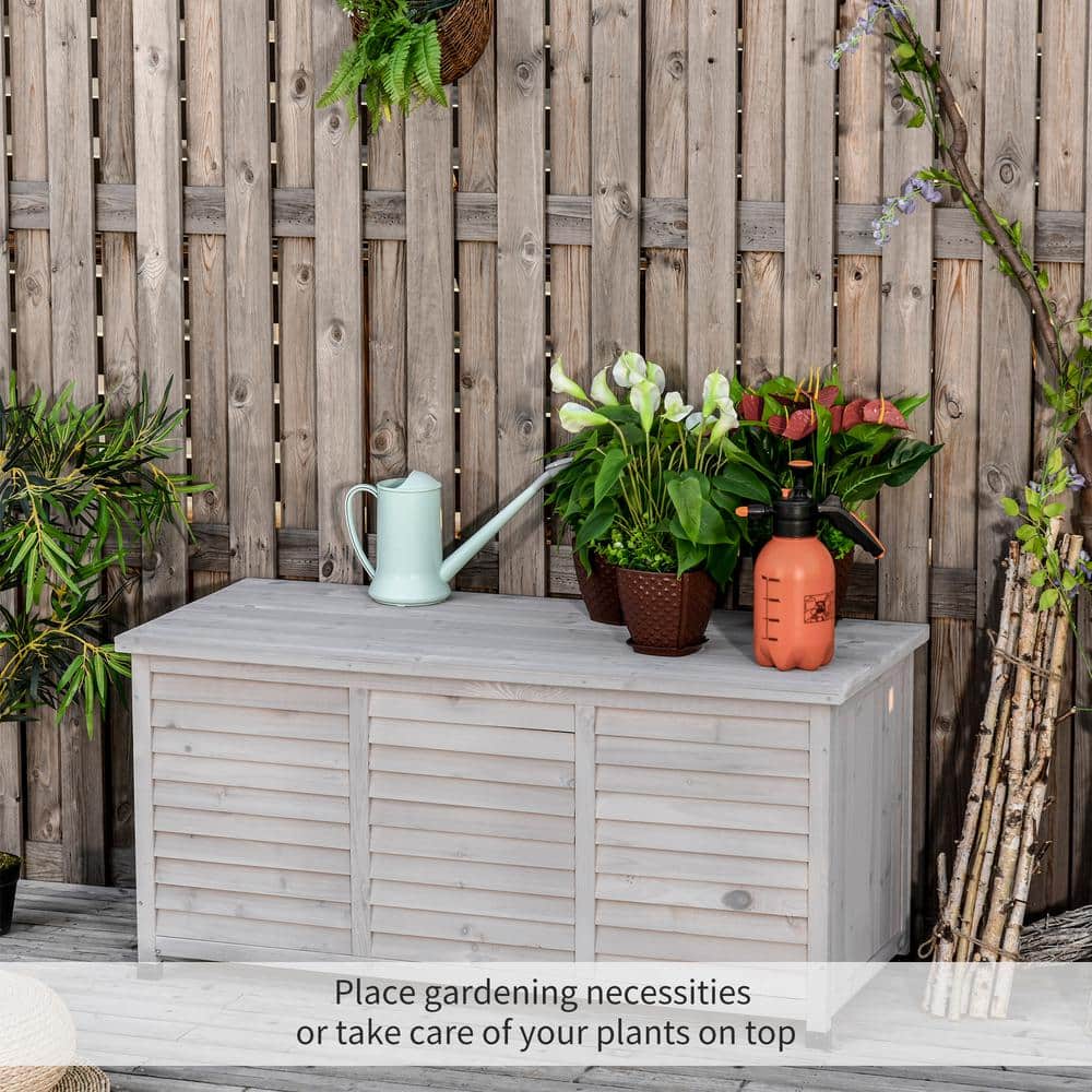 Gray Wooden Outdoor Storage Deck Box with Aerating Gap