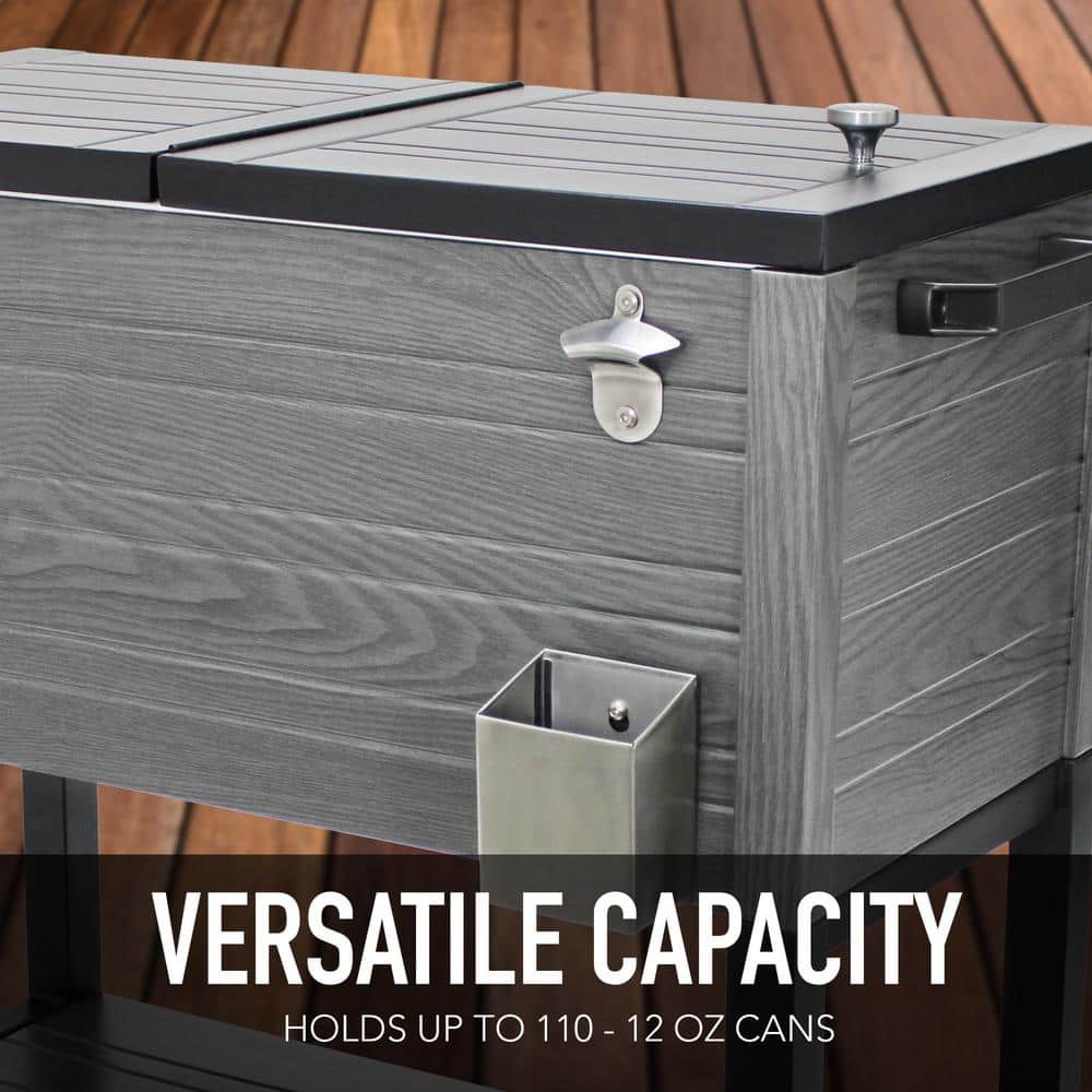 Permasteel 80-Quart Gray Woodgrain Rolling Patio Cooler with Wheels