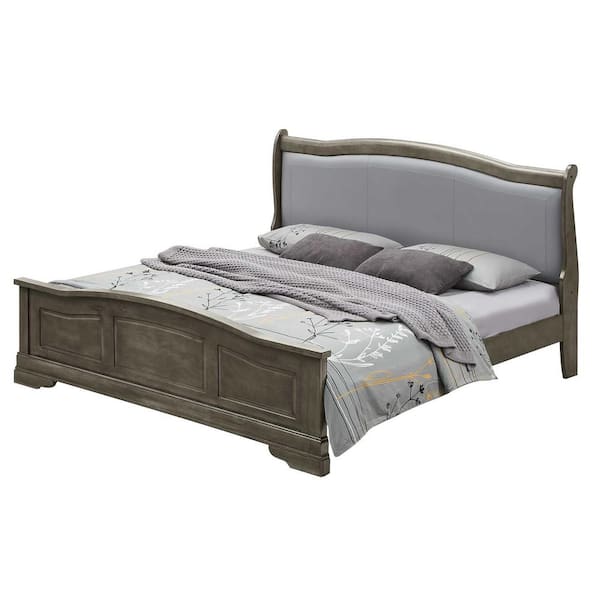 AndMakers Louis Philippe Gray Upholstered Queen Panel Bed