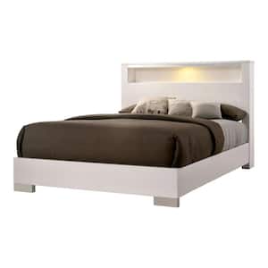 Tigua White Wood Frame Queen Panel Bed with Lighted Headboard