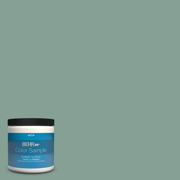BEHR PREMIUM PLUS 8 oz. #S420-4 Australian Jade Satin Enamel Interior/Exterior Paint & Primer Color Sample