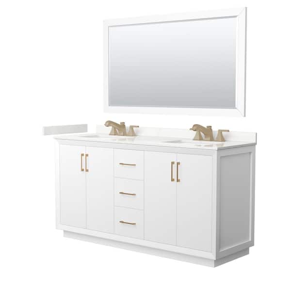 Wyndham Collection Strada 66 in. W x 22 in. D x 35 in. H Double Bath Vanity in White with Giotto Quartz Top and 58 in. Mirror