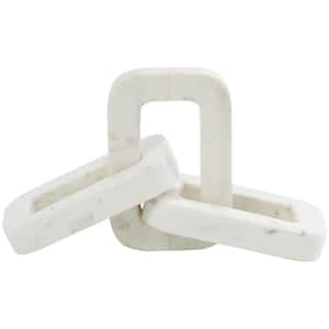 4 in. x 3 in. White Marble Geometric 3 Link Chain Sculpture