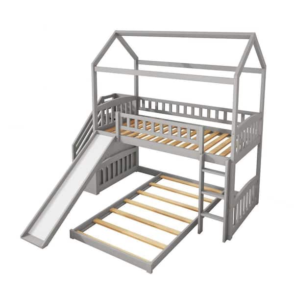 wetiny Twin Over Twin Bunk Bed with 2-Drawers and Slide
