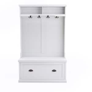 White Entryway Hall Tree with 4 hooks Storage Cabinet for Clothes and Shoes