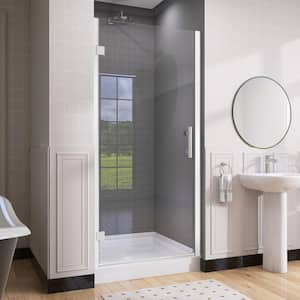34 in. W x 72 in. H Frameless Pivot Swing Shower Door in Chrome Finish with 1/4 in. Clear Glass Left Hinged with Handle