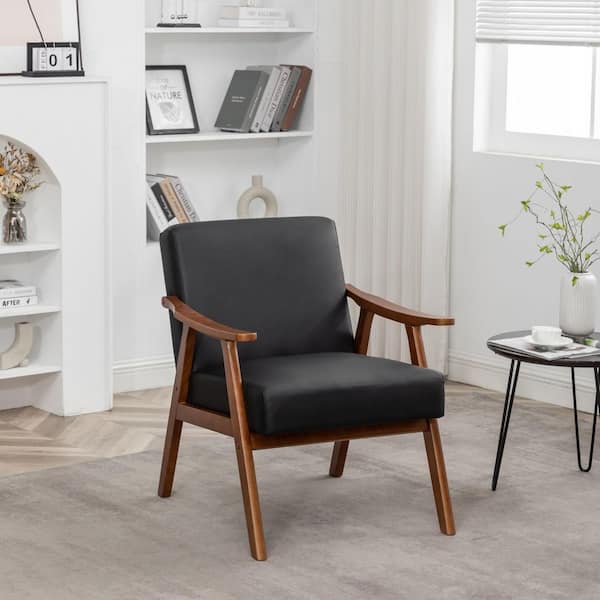 Black 26.37 in. Faux Leather Upholstered Accent Chair, Arm Chair with Flared Arm