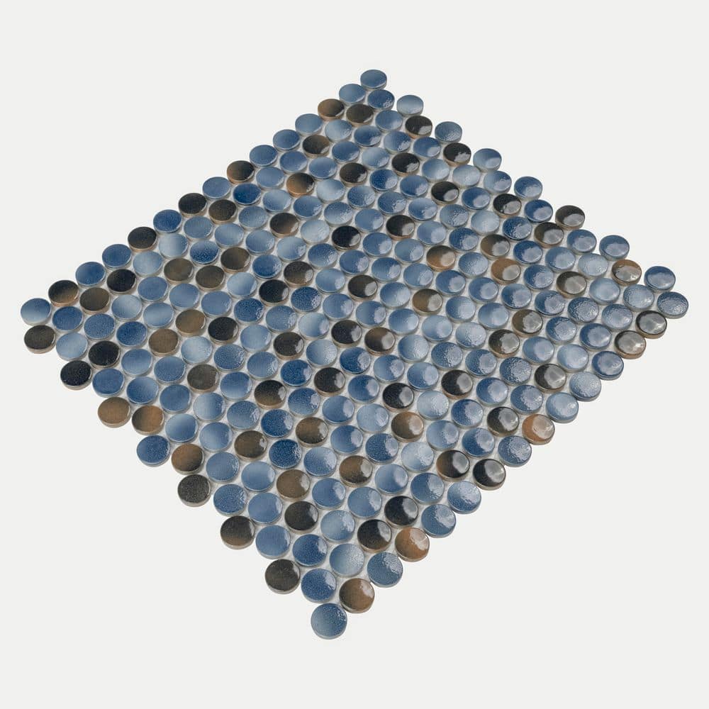 Azul Glossy Penny Round Porcelain Mosaic Tile 12" x 13"