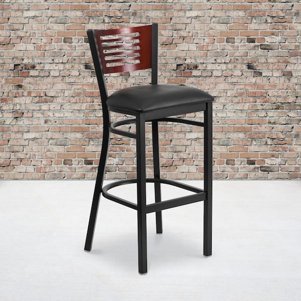 32 in. Black and Mahogany Cushioned Bar Stool