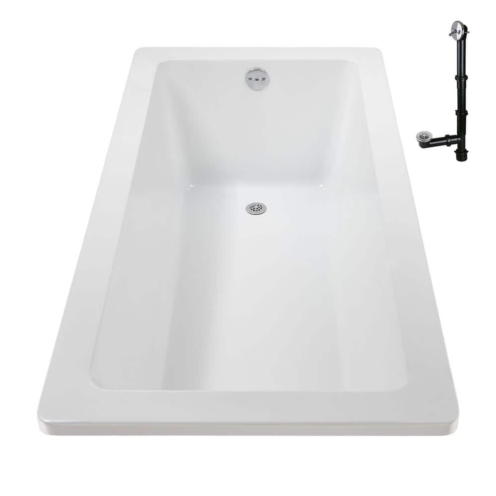 60" x 32" Glossy White Acrylic Soaking Drop-In Bathtub