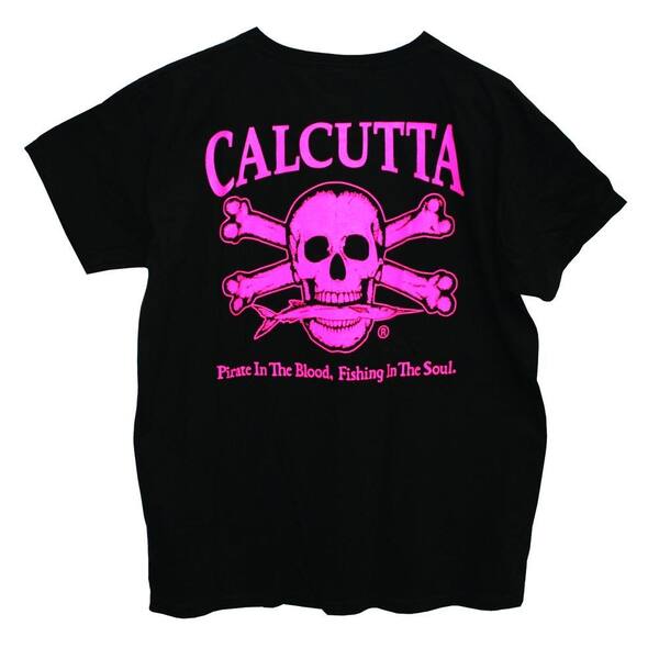 Calcutta Ladies Small Cotton Original Logo Short Sleeve Front Pocket T-Shirt in Black/Pink