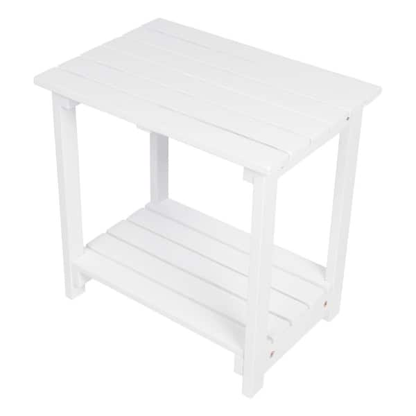 19.5 in. White Outdoor 2 Tier Acacia Wood Side Table