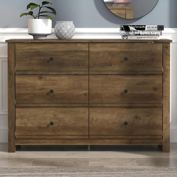 GALANO Genoa Knotty Oak 6-Drawer Dresser (31.5 in. H x 46.5 in. W x 16.5 in. D)