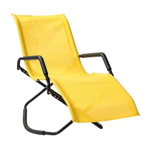 61 in. L Metal Folding Outdoor Chaise Lounge in Yellow