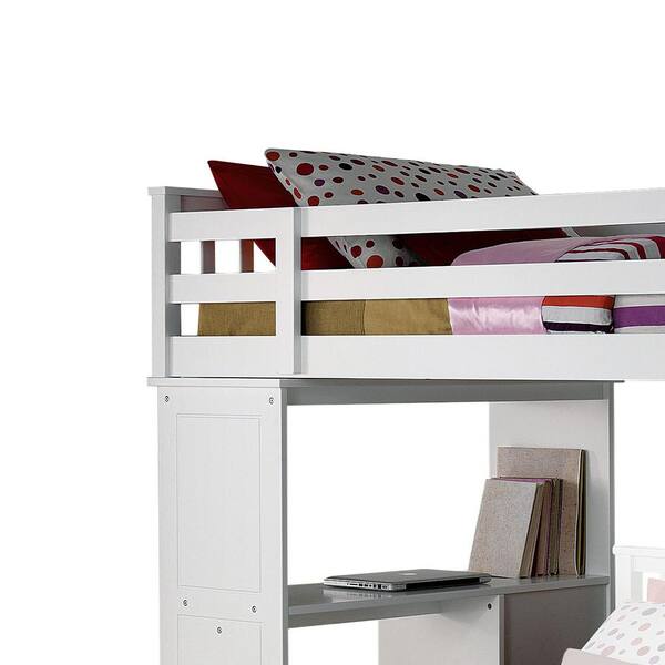 Acme Furniture Freya White Twin Adjustable Loft Bed with Drawers Ladder Solid Wood and Storage 37145