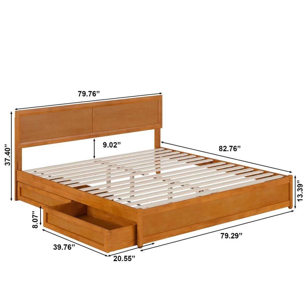 Lylah Walnut Brown Solid Wood Frame King Platform Bed with Panel Footboard and Storage Drawers - thumbnail 3