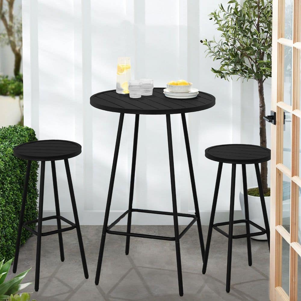 Black 3-Piece Metal Outdoor Bistro Set