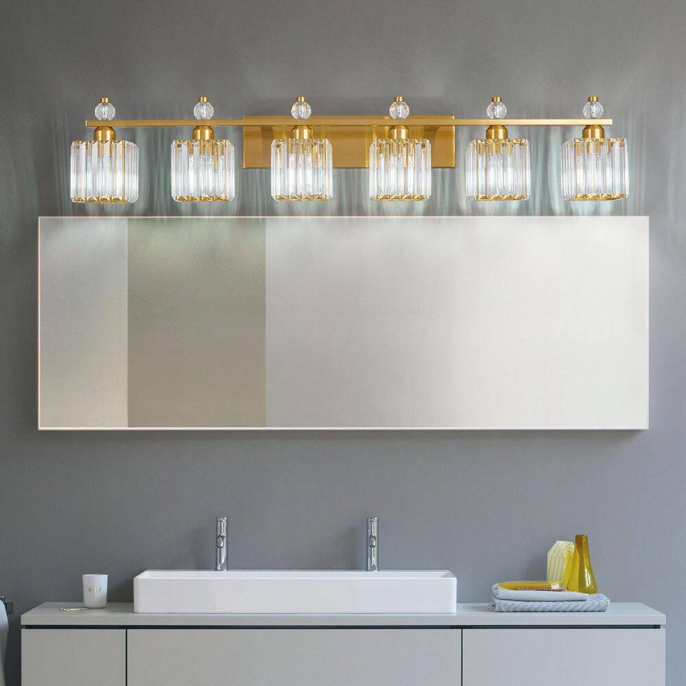 Home Lighting 44.09 in. 6-Light Gold Square Modern Crystal Vanity Light Fixtures Over Mirror For Bathroom (JW-290/291) price history on PriceWatchPro